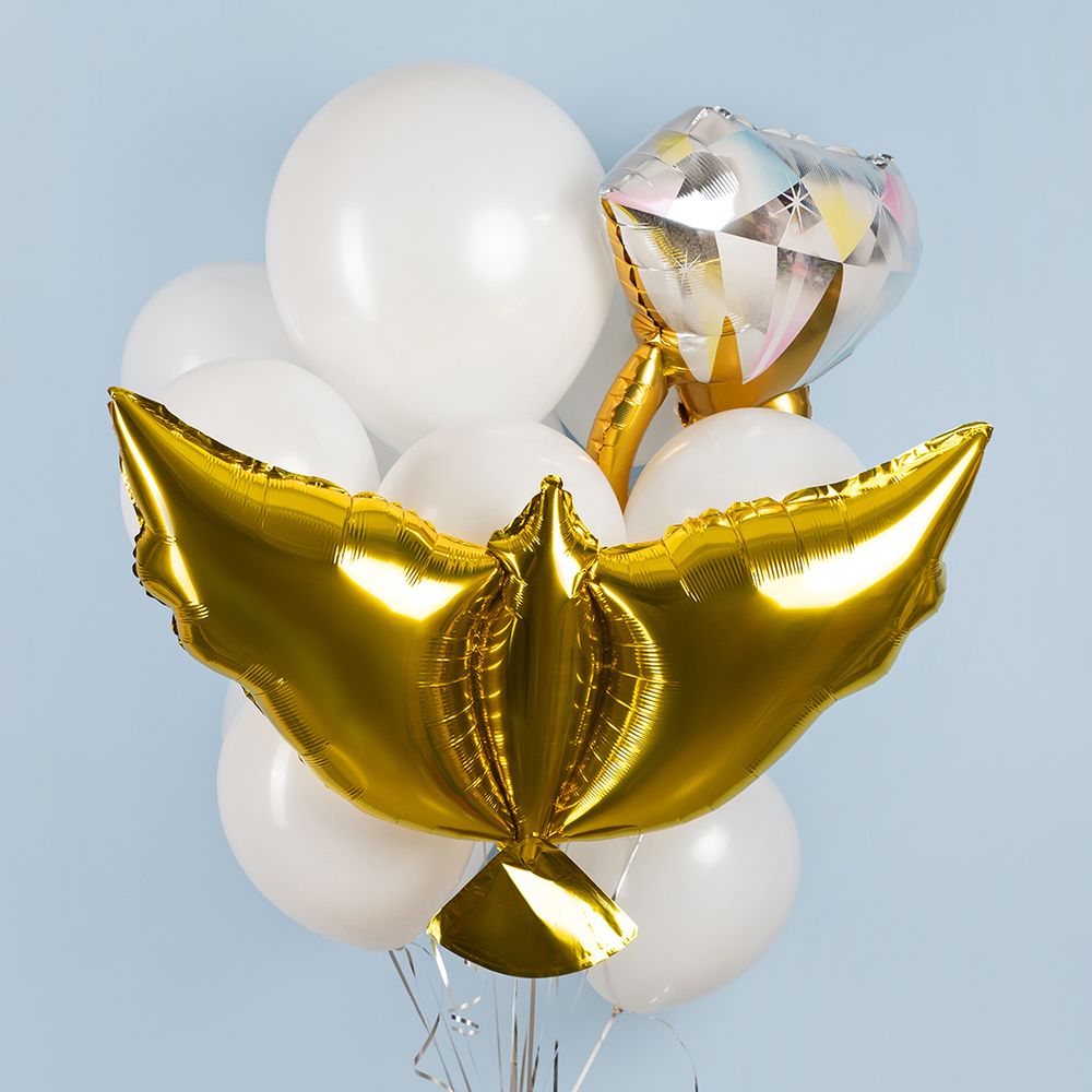 Шар с клапаном (17''/43 см) Мини-фигура, Кольцо с бриллиантом, Золото, 1 шт.