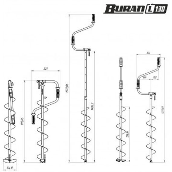 Ледобур BURAN 130L левое вращение, цельнотянутый шнек Тонар