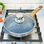 Сковорода 22см Premium blue с несъемной ручкой и стеклянной крышкой