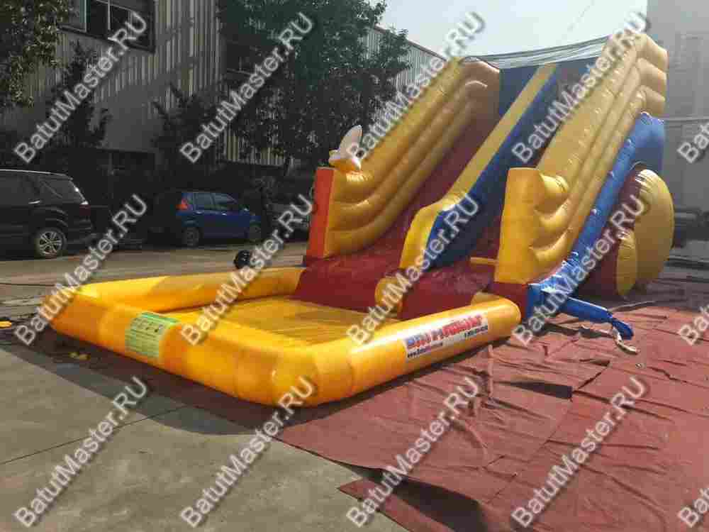 Надувная горка с бассейном «Мартышка» на постоянной подкачке 10*4*5 м