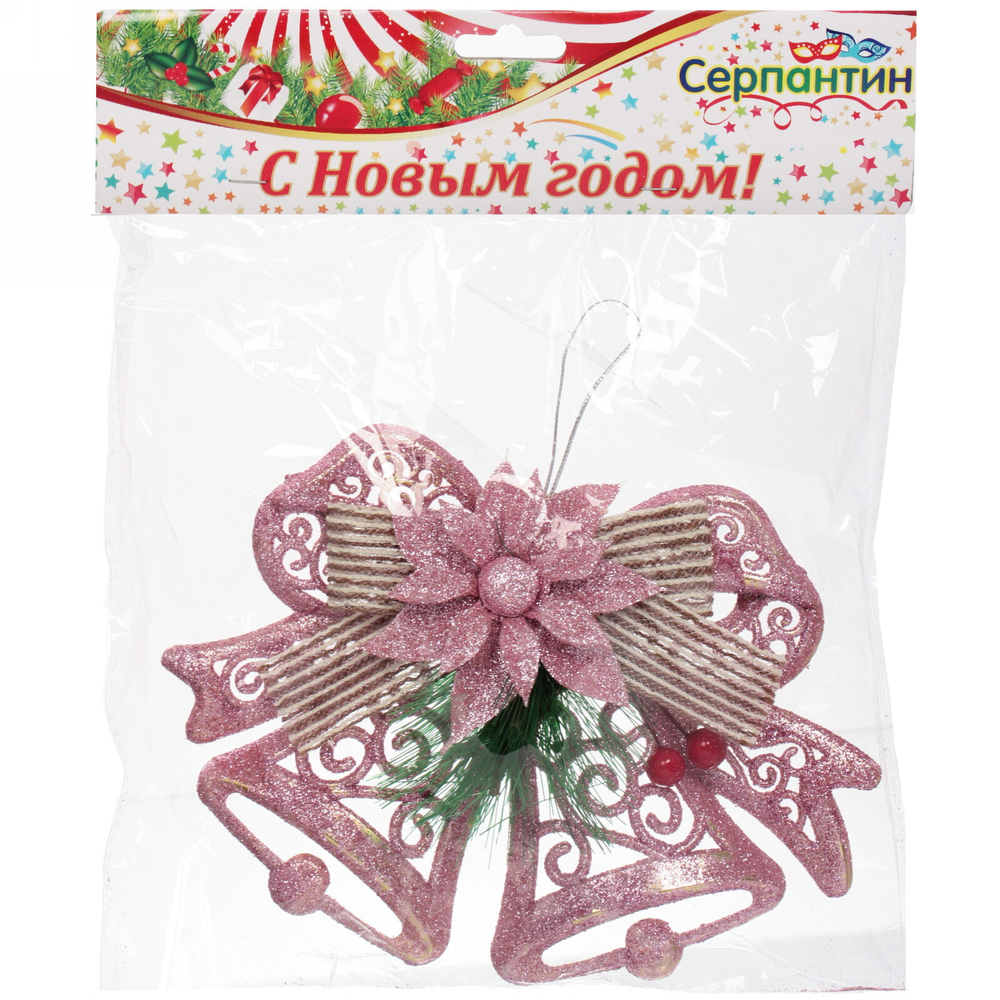 Украшение подвесное «Колокольчик с цветочком» 18*14 см, розовое золото