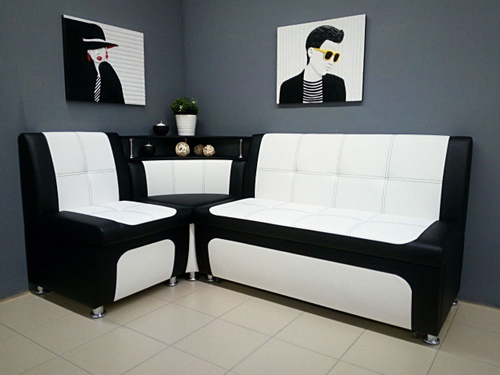 Диван угловой "Оскар 4/2 с полкой" СП (черно-белый)