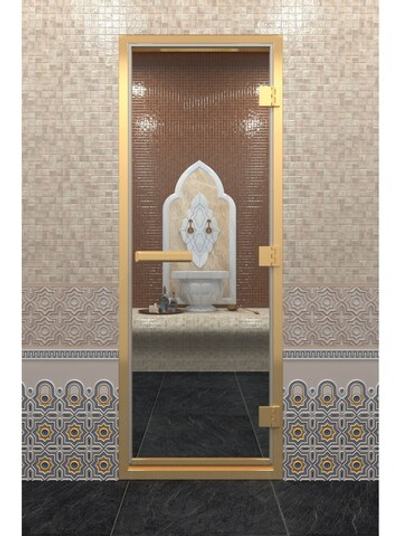 Дверь "Хамам В Золотом Профиле" стекло прозрачное