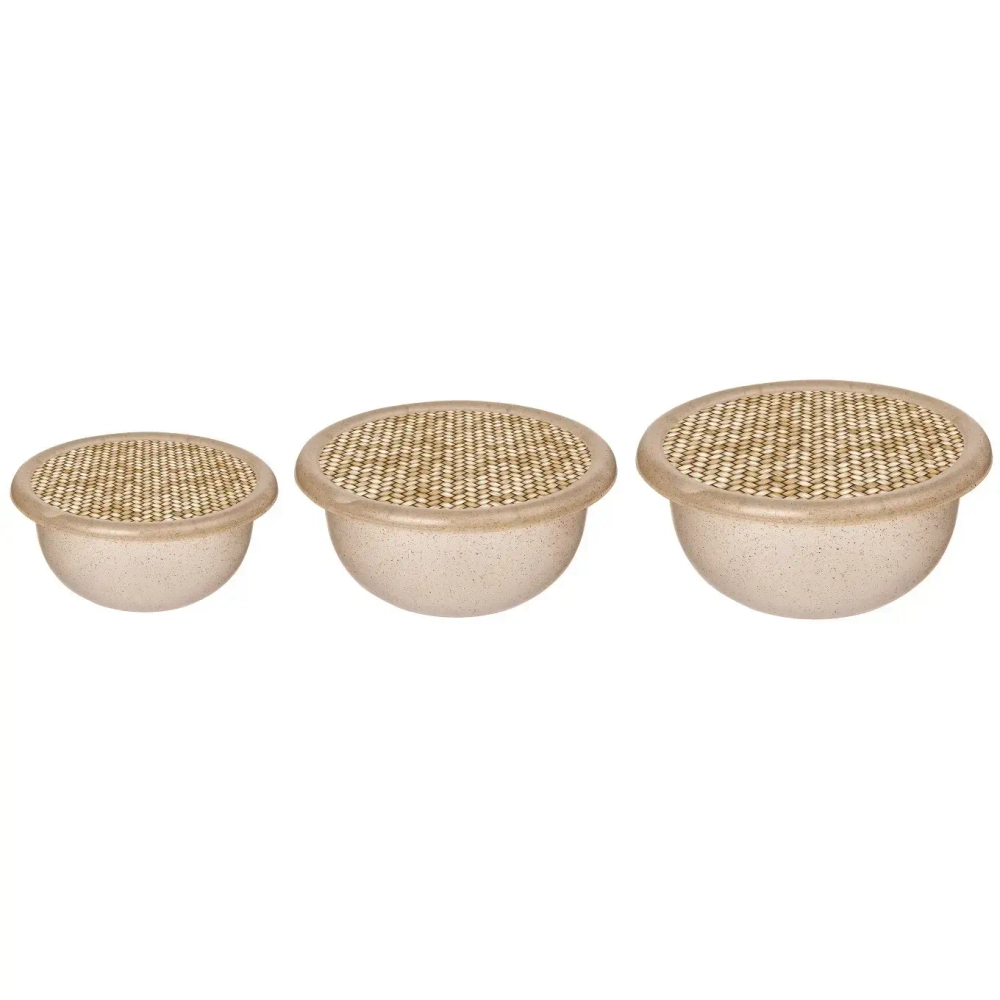 Комплект мисок «Palermo» 3 шт. (1,2л+2,1л+3,2л) с крышками с декором (бесцветный флэк)