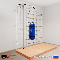 Шведская стенка Sv Sport усиленная 61570 (Турник стандарт/Канат/Трапеция/Цепь/Мешок 30кг/Мат 2м/Канатный лаз)