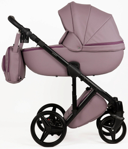 Детская коляска Adamex Luciano Deluxe 2 в 1 Q115-С (СИРЕНЬ ПУДРА 100% КОЖА+ЧЕРНАЯ РАМА)