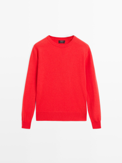 Massimo Dutti Кашемировый свитер с круглым вырезом, оранжевый