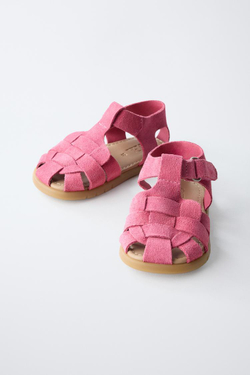 ZARA КОЖАНЫЕ САНДАЛИИ, РОЗОВЫЙ