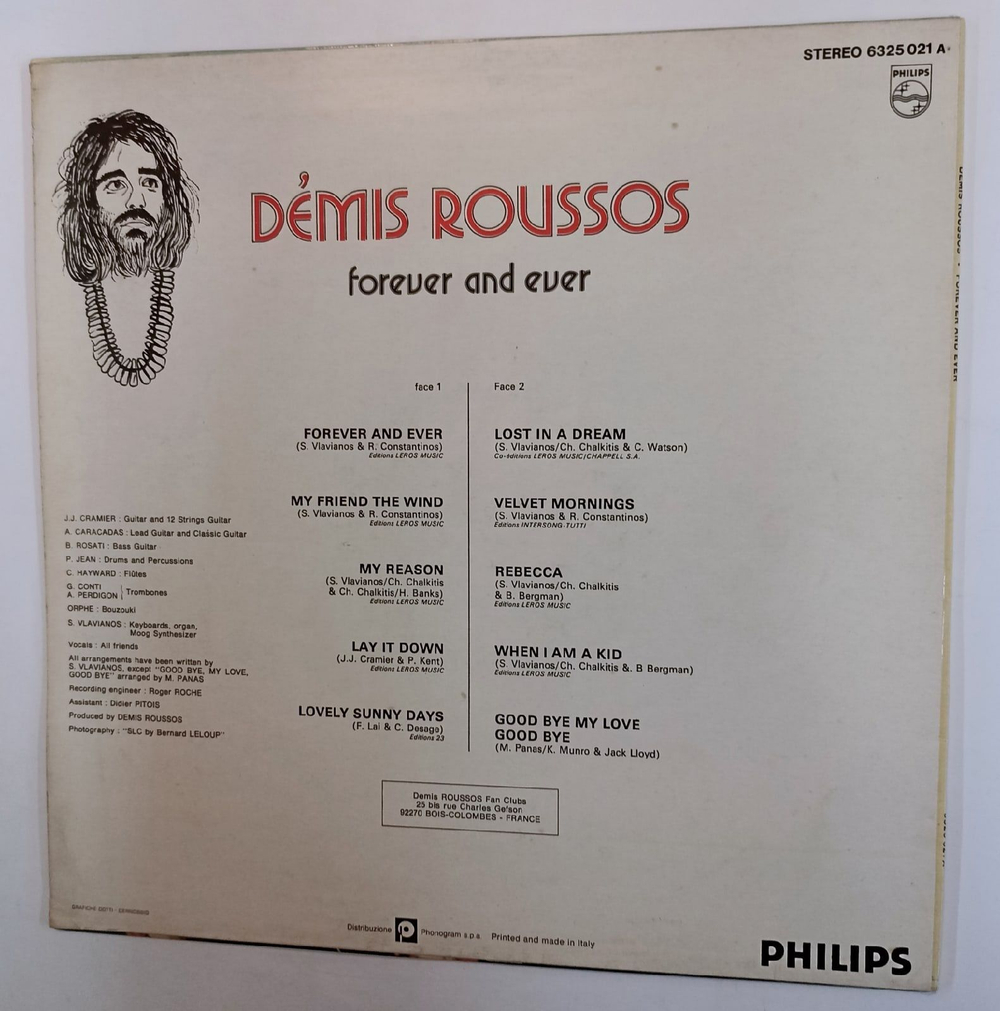 Винтажная виниловая пластинка Demis Roussos Forever And Ever (Italy 1973)