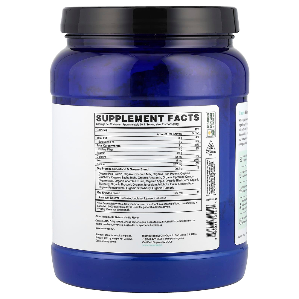 Ora, So Lean & So Clean, ежедневный суперпродукт из растительного белка, несладкий, 594 г (20,9 унции)