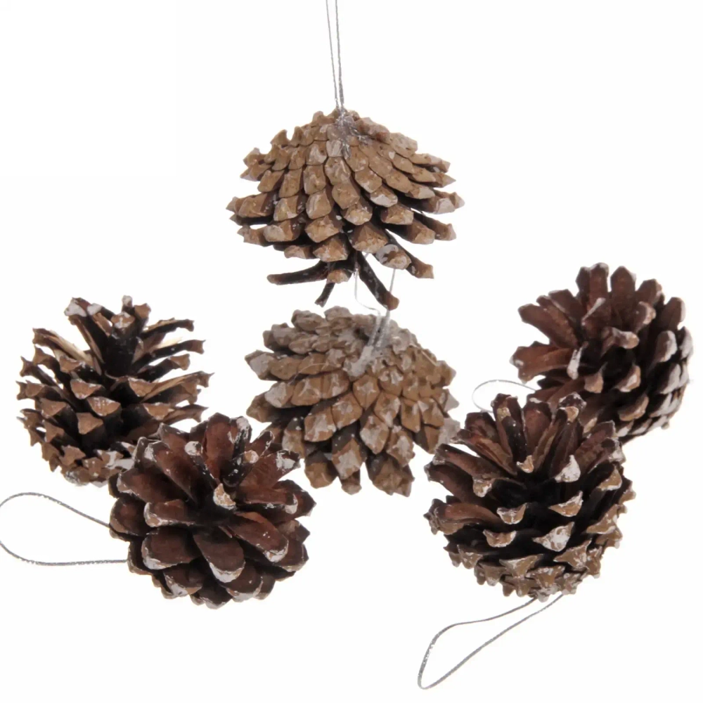 Украшение новогоднее «Шишки с белым инеем» 5,5 см (набор 6 шт)