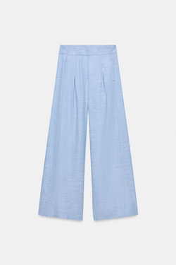 ZARA ШИРОКИЕ БРЮКИ ИЗ ЛЬНА, ГОЛУБОЙ
