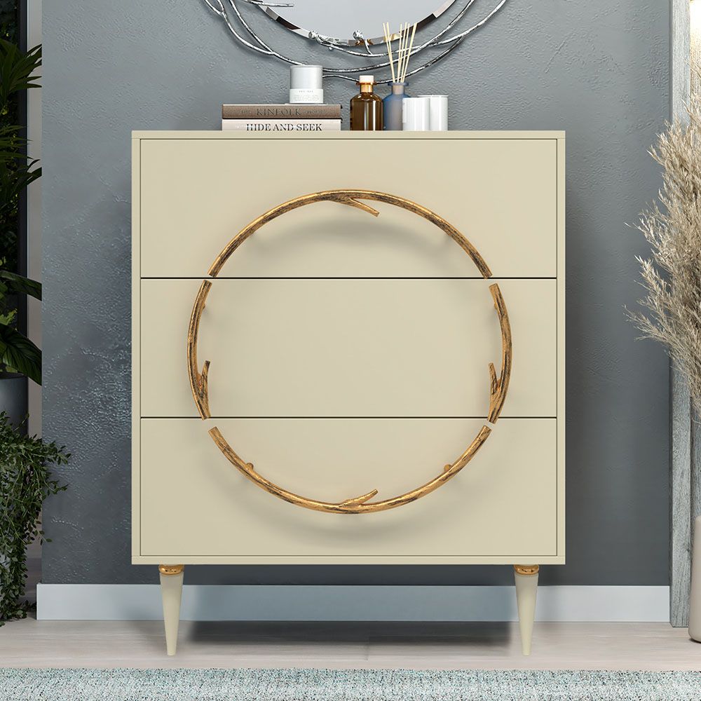 Комод Арт Колор matte Классик Голд с 3 ящиками Серый шелк матовый