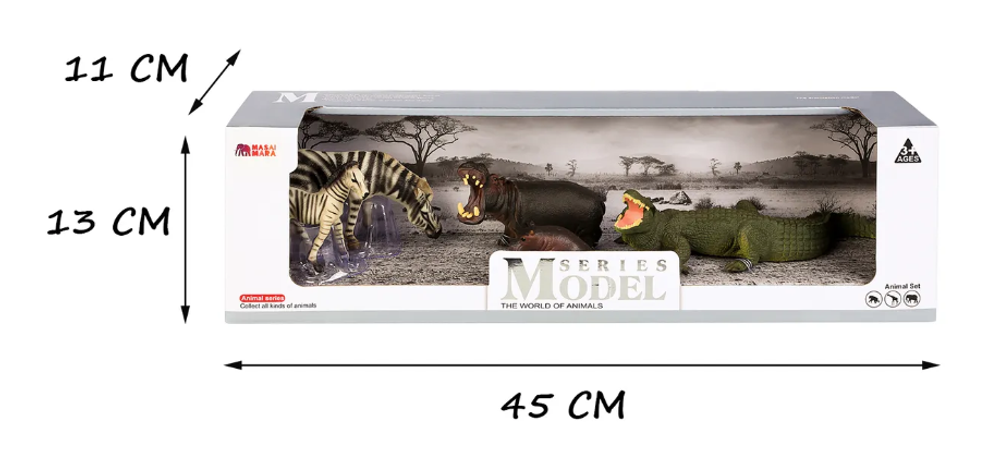 Игровой набор Masai Mara Мир диких животных: 2 зебры, 2 бегемота и крокодил