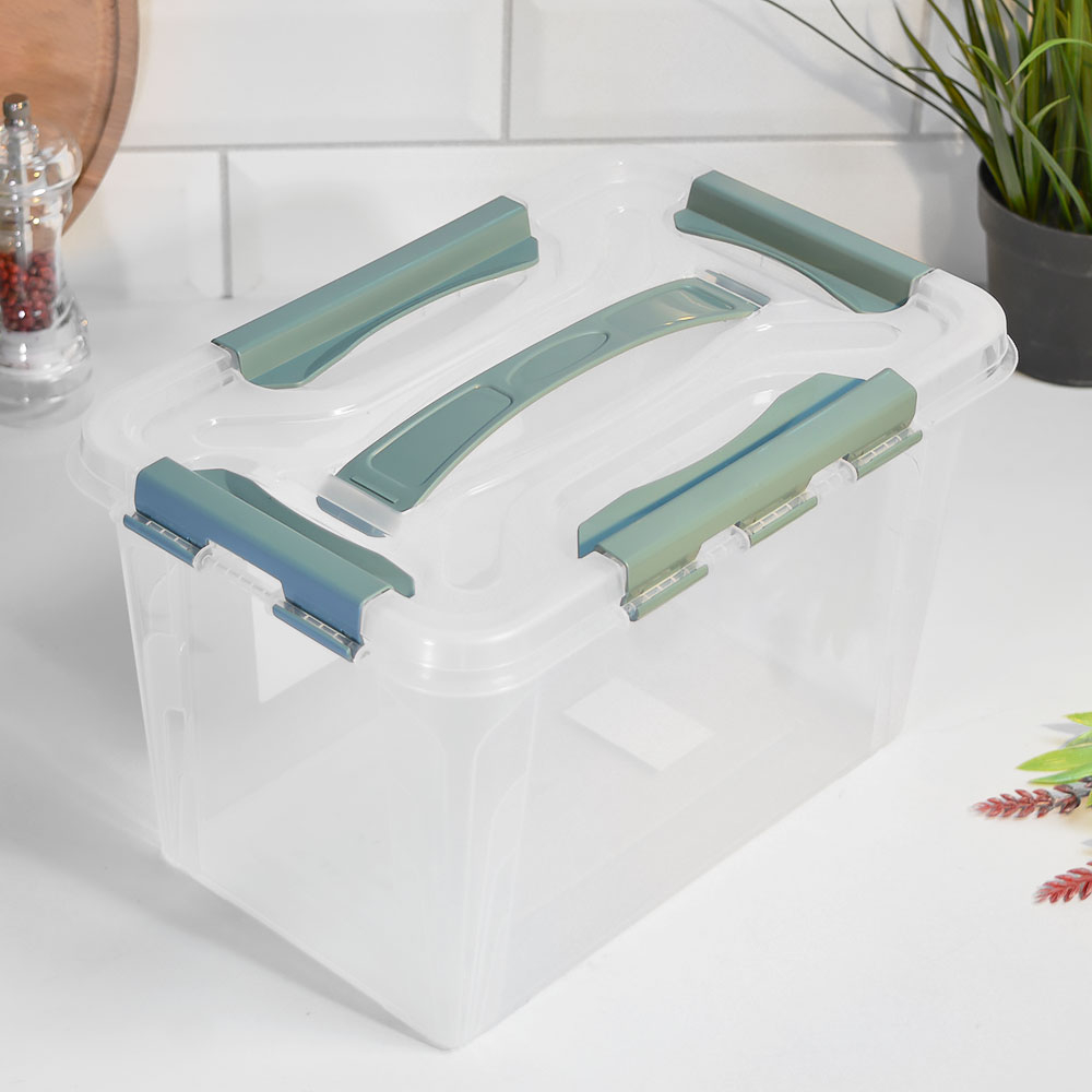 Ящик для хранения 6,65л "Grand box" с замками и ручкой, 290*190*180мм, голубой