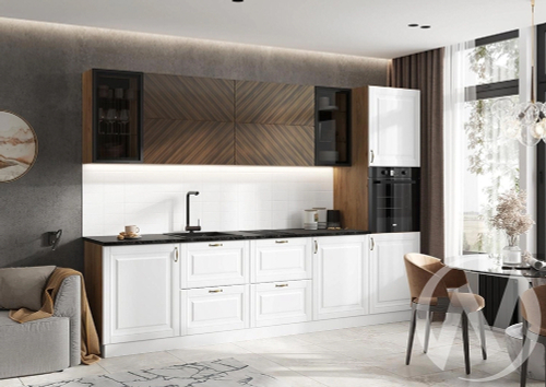 Кухня Престиж 3;0м Компоновка №1 (белый/браш вайт; прайм орех/кастилло темный)