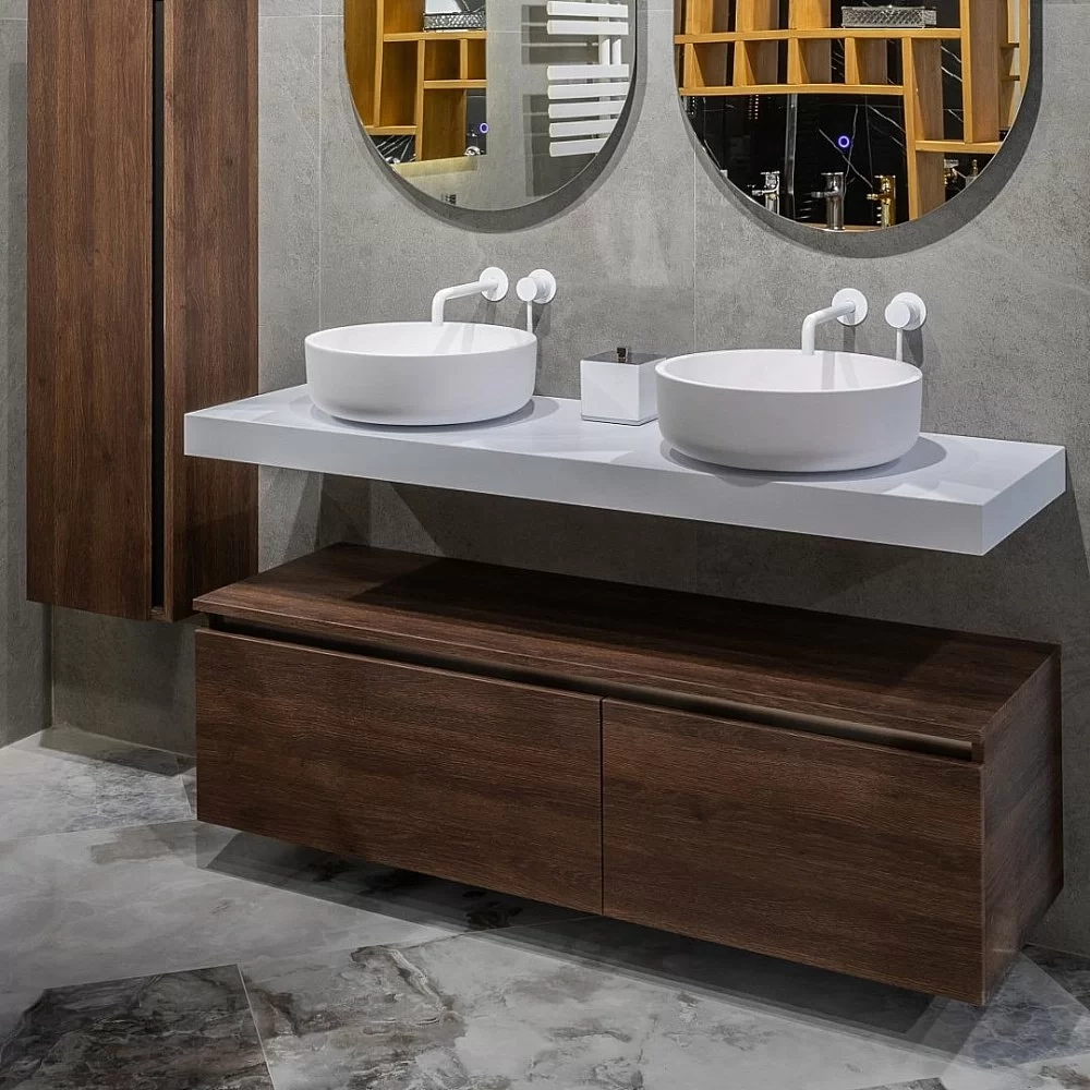 Тумба с раковиной и столешницей Armadi Art Flat 60/120 темный дуб