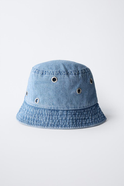 ZARA ДЖИНСОВАЯ ПАНАМА С ЛЮВЕРСАМИ, ГОЛУБОЙ