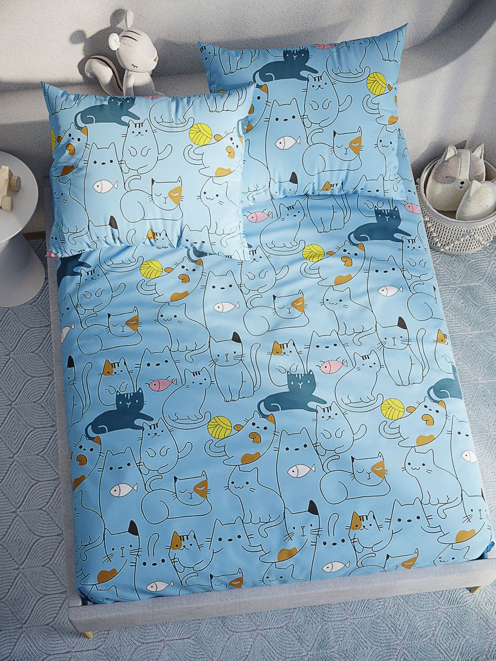 Постельное белье "Cary" евро   наволочки 50х70 2шт Простынь на резинке 180х200 см  Пододеяльник 200х215 см  Сказка сатин