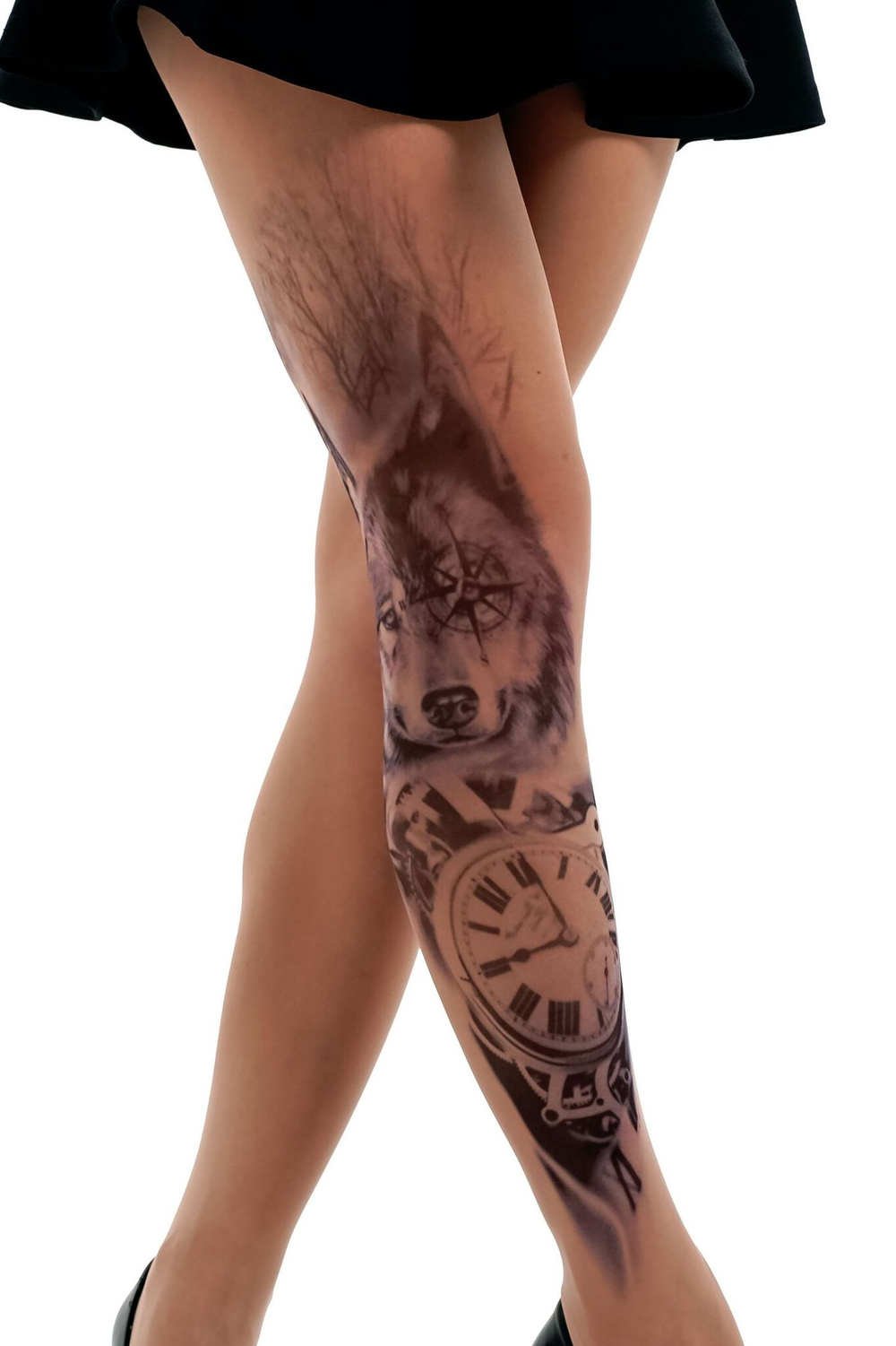 Колготки +size с принтом в виде волка (Размер: XL-XXL-XXXL) (Цвет: бежевый)