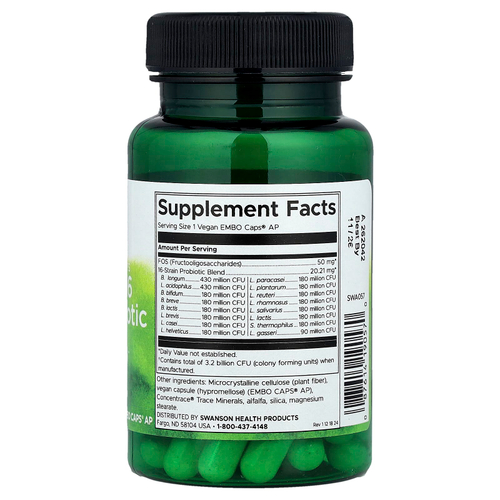 Swanson, Компания Dr. Ultimate 16 штаммов пробиотиков с ФОС от Стивена Лангера, 30 веганских капсул EMBO Caps® AP