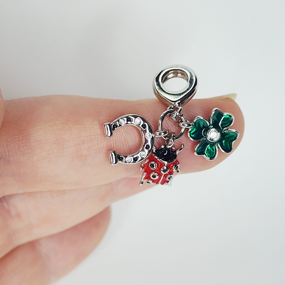 Подвеска "на удачу", бейл, родий, цветная эмаль, р-р 10мм, люкс фурнитура, штучно