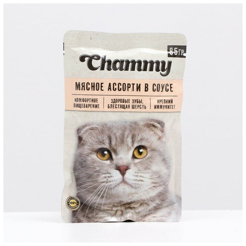 КОРМ КОНСЕРВИРОВАННЫЙ Д/КОШЕК CHAMMY МЯСНОЕ АССОРТИ В СОУСЕ 85 ГР Д/П