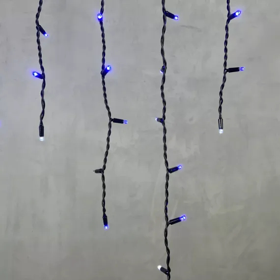 Светодиодная бахрома с колпачком 3,2*0,9 м., 168 синих LED ламп, мерцание, каучуковый черный провод, LTC (LL168BLW-1-2B)