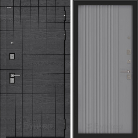 Входная металлическая дверь  Бункер BN-09  Дуб майдера горизонт с черной патиной/ Хомс серый софт рельеф