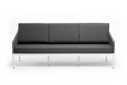 "Канны" диван 3-местный плетеный из роупа, каркас алюминий белый муар, роуп светло-серый круглый, ткань серая 017