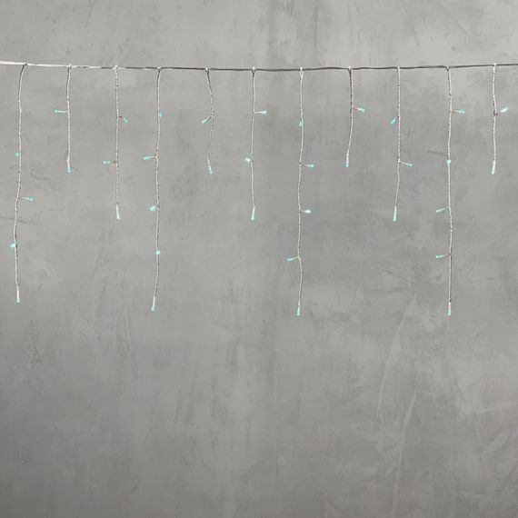 Светодиодная бахрома 3*0.5 м., 3 батарейки типа D 4.5V, 100 LED ламп цвета аква, прозрачный силикон, LTC (ECC100-10-8A)