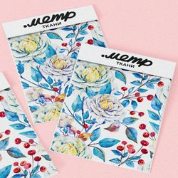 Ткань кулирная гладь голубые цветки с белым соцветием