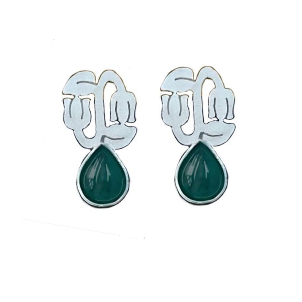 Серебряные серьги с зеленым агатом Dorkhaneh 90220289 Иран
