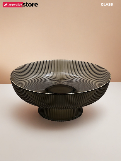 Блюдо из стекла 26 см. на ножке с золотой обводкой