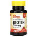 Sundance Vitamins, Fast Dissolve Ultra Biotin, натуральные ягоды, 5000 мкг, 30 быстрорастворимых таблеток