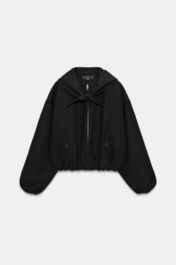 ZARA БОМБЕР СО СЪЕМНЫМ ПЛАТКОМ, ЧЕРНЫЙ