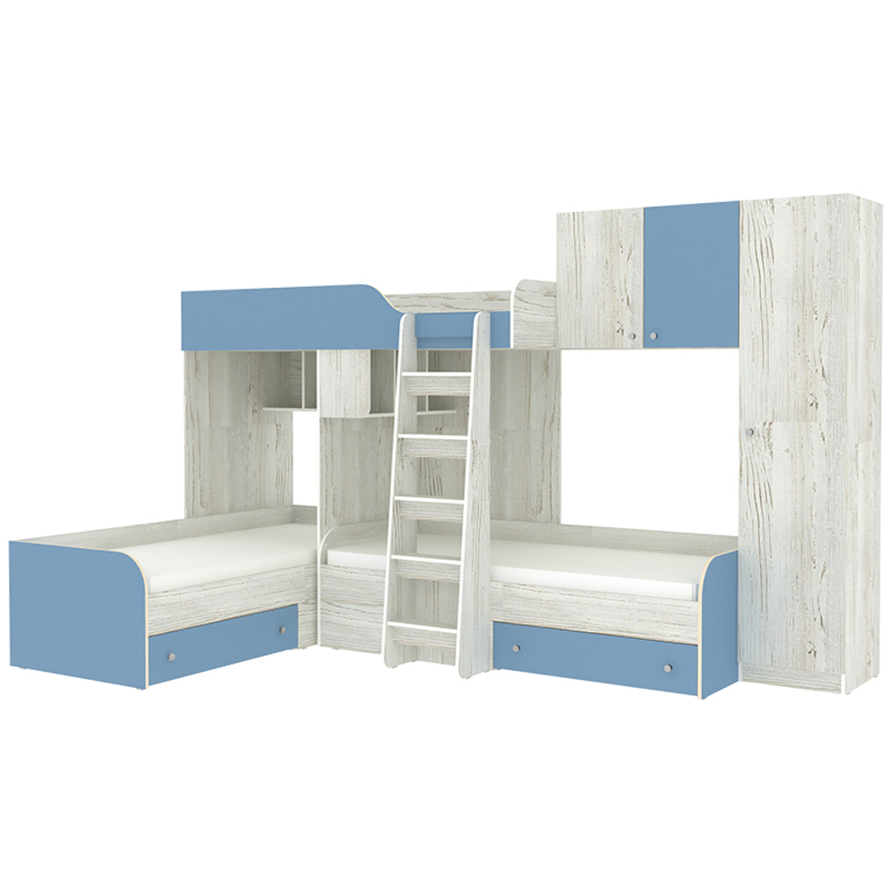 Кровать-чердак КарИВи Трио 2 Винтерберг Светло-синий, голубой