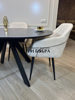 Круглый раздвижной стол "Бонжур", керамогранит, черный мрамор и стулья "ШЕЛЛ"