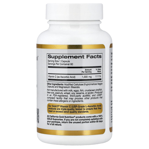 California Gold Nutrition, Gold C®, витамин C класса USP, 1000 мг, 60 растительных капсул