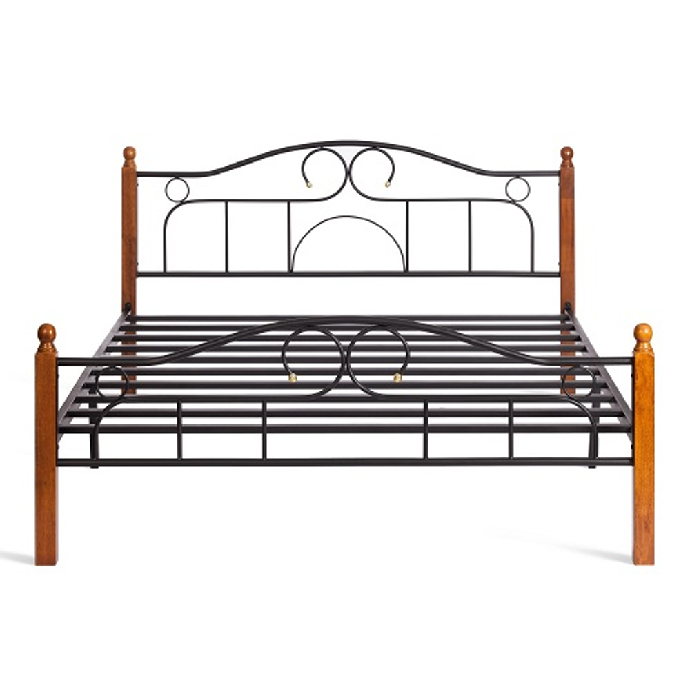 Кровать AT-808 дерево гевея/металл, 160х200см, красный дуб/черный