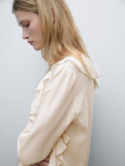 Massimo Dutti Рубашка с воланами и асимметричным низом, натуральный, кремовый