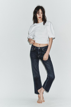 ZARA ДЖИНСЫ TRF CROPPED FLARE С ВЫСОКОЙ ПОСАДКОЙ, МОРСКОЙ СИНИЙ