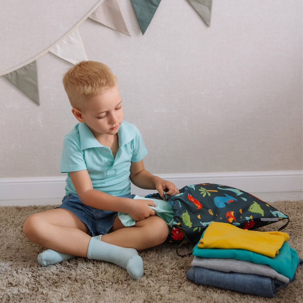 Мешок в садик 33х40, Динозавры принт (синий)