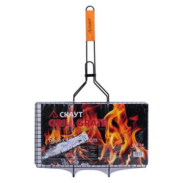 Решетка для гриля 44,5х26х2,5 см. с антипригарным покрытием СКАУТ СК-0714 с деревянными ручками