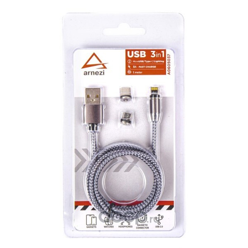Дата-кабель универ. 3 в 1 Micro USB, Lightning, Type-C, 3А, 1м (ARNEZI)