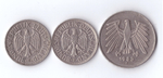Набор из 3 монет ФРГ номиналом 1 и 5 марок (1950-1988гг).