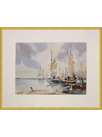 Картина авторская акварельная в паспарту 30х40 см на стену для интерьера "В порту"