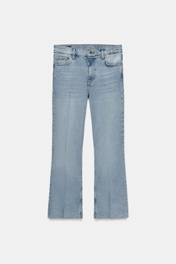 ZARA УКОРОЧЕННЫЕ ДЖИНСЫ-КЛЕШ СО СРЕДНЕЙ ПОСАДКОЙ — ZW COLLECTION, ГОЛУБОЙ