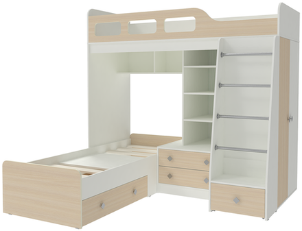 Двухъярусная кровать КарИВи Астра 4 Белый   Дуб Молочный