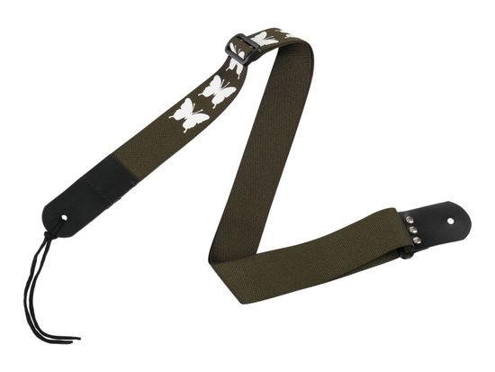 MZ-RG-5ApButterflyGh Ремень для гитары, зеленый хаки, аппликация Бабочка, MEZZO